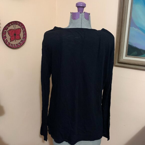 NORDSTROM CASLONG L Crewneck Long Sleeve T-Shirt Solid Black Cotton Modal Basic - Picture 3 of 6